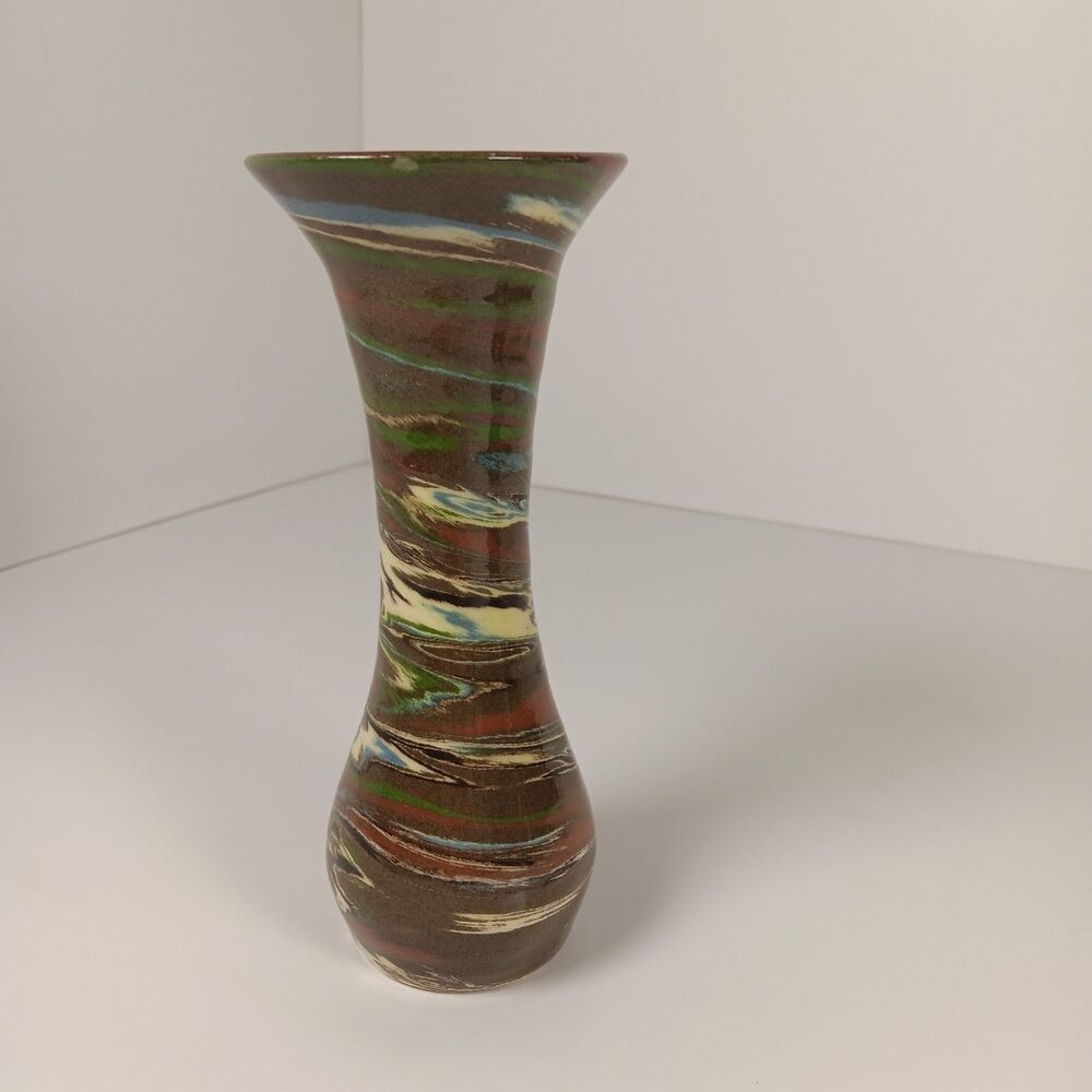 Vintage Mission Swirl Desert Sands Pottery Bud Vase 7" Blue Green Handmade